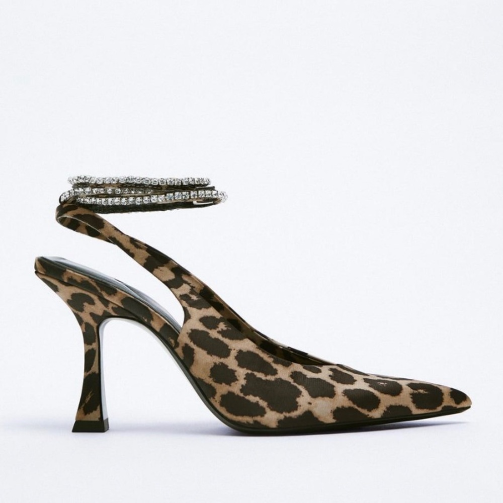 Zara Leopard Ankle Tie Heels